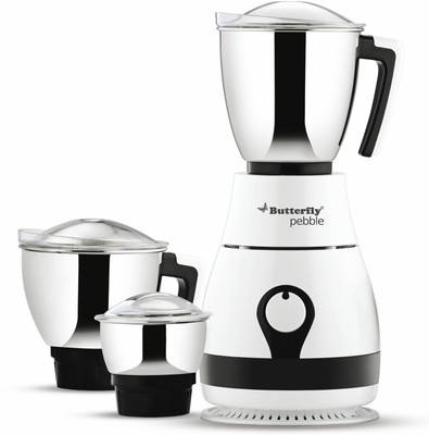 

Butterfly Present Pebble plus 750 W with Stylish & Shockproof ABS body, 3 Stainless steel Jars and 3-speed control knob with whip 750 W Juicer Mixer Grinder(White, 3 Jars)