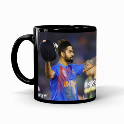 MUGKIN Best Virat Kohli V3 Official Printed Black Ceramic Coffee Mug(350 ml)