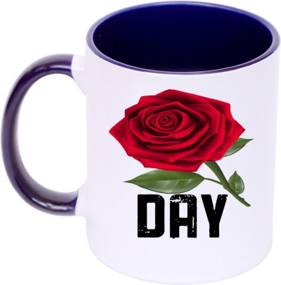 Shieldsmore Ceramic Rose Day Printed Coffee For Gift |Navy Blue And White Ceramic Coffee Mug(325 ml)