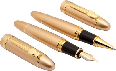 

LEDOS Set Of 2 -Jinhao 159 Luxury Gold 0.5mm Iridium Nib Metal Signature Fountain & Rollerball Fountain Pen(Pack of 2)