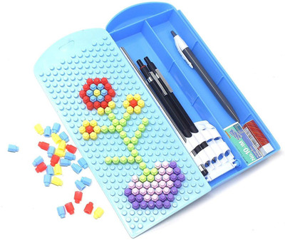 

IndusBay Bead Blocks Blocks Art Plastic Pencil Box(Set of 1, Blue)