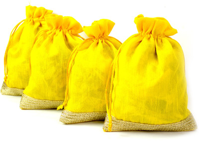 

LINE 'N' CURVES line n Curves New Rakhi Gift Collection Decorative Potli for Gifting, Storage, Wedding Gift Pack, Dry Fruit Packing, Trousseau Packing (Pack of 10 ) Potli(Yellow)