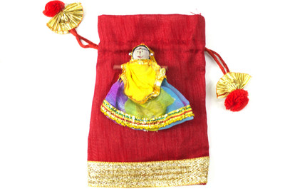 

LINE 'N' CURVES line n Curves New Rakhi Gift Collection Decorative Potli with Puppet for Gifting, Storage, Wedding Gift Pack, Dry Fruit Packing, Trousseau Packing Pack of 10 Potli Potli(Red)