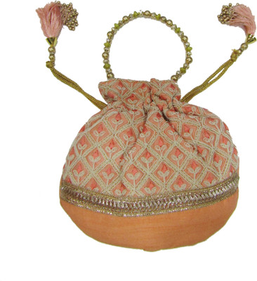 

Deepsum Ethnic Clutch Silk Potli Batwa Pouch Bag with Metal Beadwork Gift For Women Potli Potli(Orange)