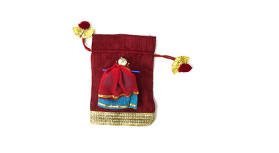 

LINE 'N' CURVES line n Curves New Rakhi Gift Collection Decorative Potli with Puppet for Gifting, Storage, Wedding Gift Pack, Dry Fruit Packing, Trousseau Packing Pack of 10 Potli Potli(Maroon)