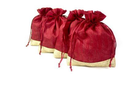

LINE 'N' CURVES line n Curves New Rakhi Gift Collection Decorative Potli for Gifting, Storage, Wedding Gift Pack, Dry Fruit Packing, Trousseau Packing (Pack of 10 ) Potli(Maroon)