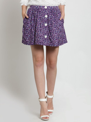 Sera Floral Print Women Flared Purple Skirt