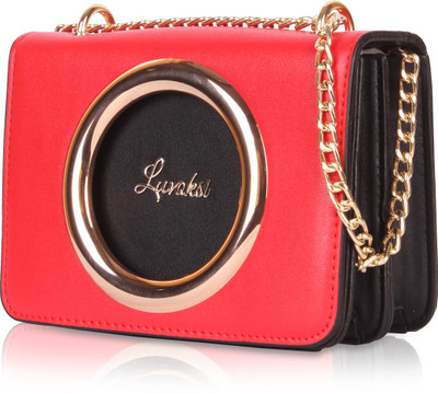 

Luvoksi Women Evening/Party Red, Black Leatherette Sling Bag, Black;red