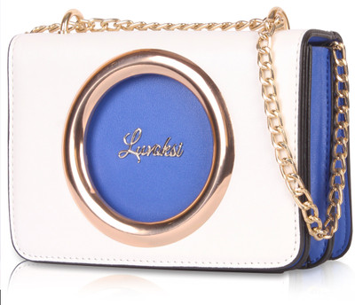 

Luvoksi Women Evening/Party White, Blue Leatherette Sling Bag, Blue;white