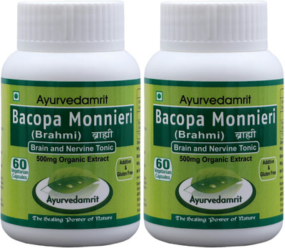 

Ayurvedamrit Bacopa Monnieri / Brahmi, For Brain & Nervine Wellness Ayurvedic Herbal Supplement with 100% Bacopa Monnieri / Brahmi Extract - 60 Vegetarian Capsules (Pack Of 2)(120 No)