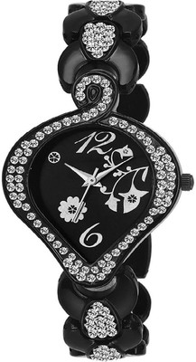 

Glamexy new black heart look crystal studded bracelet strap beautiful Watch - For Girls