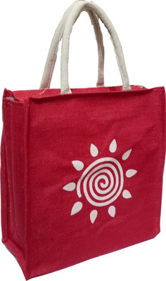 

styles creation Floral Print Designer Red Handicraft Jute Lunch Tiffin Handbag Waterproof Lunch Bag(Red, White, 12 inch)
