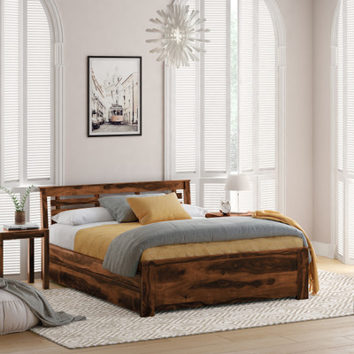 Flipkart Perfect Homes PureWood Sheesham King Drawer Bed(Finish Color - Walnut)