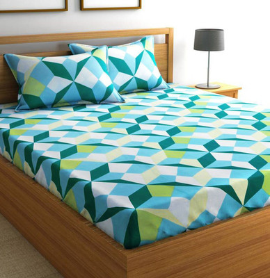 Flipkart SmartBuy 144 TC Cotton Double Geometric Flat Bedsheet(Pack of 1, Green)