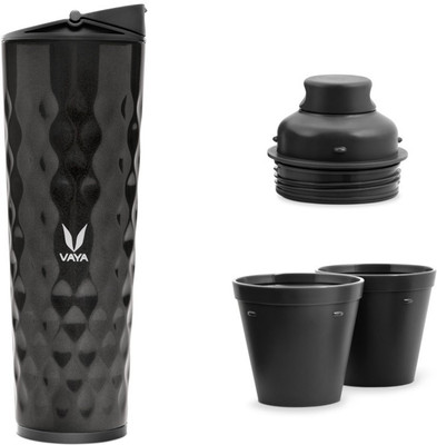 

Vaya Drynk Shiny Black Vacuum Insulated water bottle with Sipper Lid and Gulper Lid - 600 ml Sipper(Pack of 1, Black)