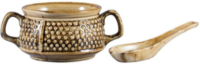 

caffeine Double Handled Soup Bowl with Spoon in Brown Bubble (1 pc) Ceramic Bowl(Brown, Pack of 1)