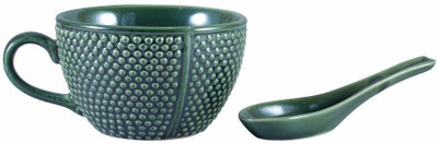 

caffeine Single Handled Soup Bowl with Spoon in Ocean Green Bubble (1 pc) Ceramic Bowl(Green, Pack of 1)