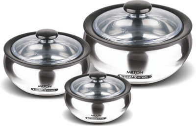 Milton Clarion Jr Stainless Steel Casseroles Gift Set of 3, Black