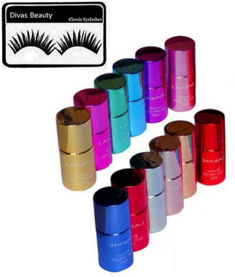 

divas beauty Eyelashes, Lakme Imported Nail Polish Kit Multicolorur ( Pack of 12 ) Natural 15 ml(Set of 13)