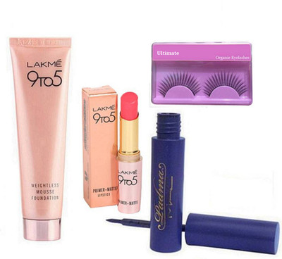 

Ultimate Eyelashes, Weightless Mousse Foundation and Primer+Matte Lipstick And Mac Padma Eyeliner (Set of 4)(Set of 4)