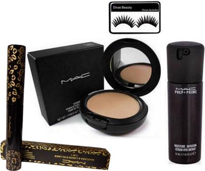 

divas beauty Eyelashes & MAC Moisture Infusion Serum of & Studio Fix Compact, Mascara & Liquid Eyeliner 2 in 1(Set of 4)