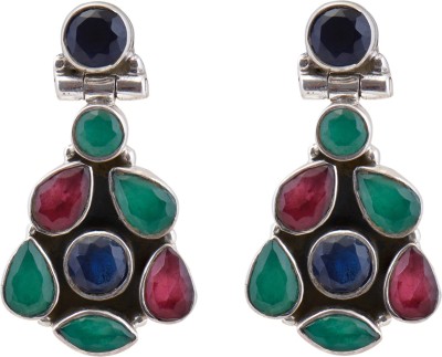 Silverwala 925-92.5 Sterling Silver Sapphire,Ruby, Emerald Stone Fashion Stud Earring for Women and Girls Emerald, Sapphire, Ruby Silver Stud Earring