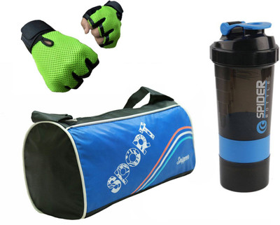 

Snipper Combo of Sport Blue Bag , Green Gloves and Blue Spider Shaker Gym & Fitness Kit