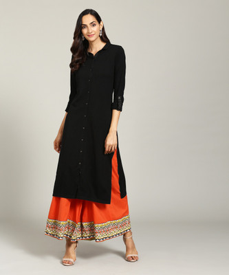 biba-women-solid-frontslit-kurtablack