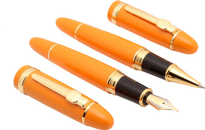 

LEDOS Set Of 2 - Jinhao 159 Luxury Orange and Gold Clip 0.5mm Iridium Nib Metal Signature Fountain & Rollerball Pen Gift Set(Pack of 2)