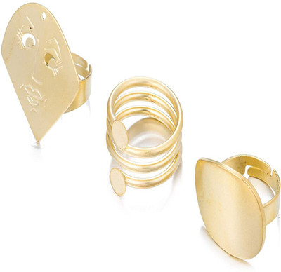 

saphira Fashion Stylish Jewellery Charm Golden Matt Happy Faces Combination Designer Ring Set Pack of 3 for Girls / Women Copper Copper Plated Ring Set, Gold