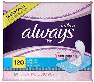 

Always Thin DsrMB Dailies Unscented Wrapped Liners, Regular, 120 Count Sanitary Pad