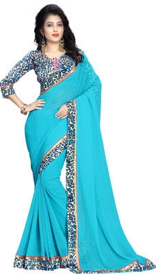 Oomph! Geometric Print Fashion Chiffon Saree(Blue) Flipkart