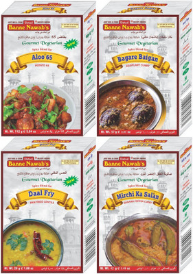 

Ustad Banne Nawab's Aloo 65,Bagare Baigan, Daal Fry, Mirchi Ka Salan - Combo of 4 Pack(4 x 59.75 g)