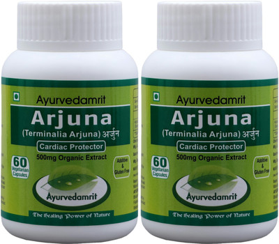 

Ayurvedamrit Arjuna, A Cardiac Protector Ayurvedic Herbal Supplement with 100% Arjuna / Terminalia Arjuna Extract - 60 Vegetarian Capsules (Pack Of 2)(120 No)