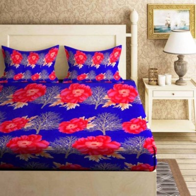 royal aditya 188 TC Polycotton, Satin, Cotton Double Floral Flat Bedsheet(Pack of 1, Blue)