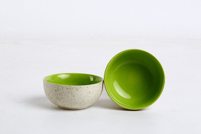 

caffeine Caffeine Ceramic Handmade Bold Style Small & Stout Pudding Dessert Bowl- Set of 2 Ceramic Bowl Set(Green, White, Pack of 2)