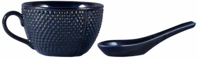 

caffeine Single Handled Soup Bowl with One Spoon Free Ceramic/Stoneware in Black Bubble (1 pc) Handmade by Caffeine Ceramic Bowl Set(Black, Pack of 1)
