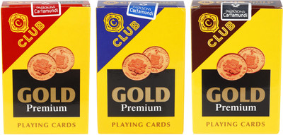 

Parksons Plastic Coated Paper Playing card (C Club Gold Premium) for Fun / game / party - Pack of 3(Multicolor)
