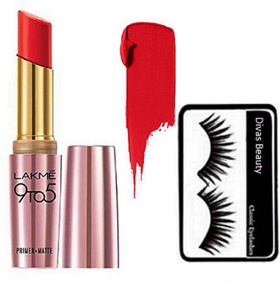 

divas beauty eyelashes & 9 to 5 matte finish lipstick(Set of 2)