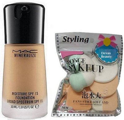 

divas beauty Sponge Puff With Mac Mineralize Liquid Foundation(Set of 3)