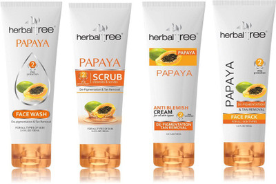

HERBAL TREE PAPAYA DE - PIGMENTATION & TAN REMOVAL FACE PACK , SCRUB, CREAM, FACE PACK(Set of 4)