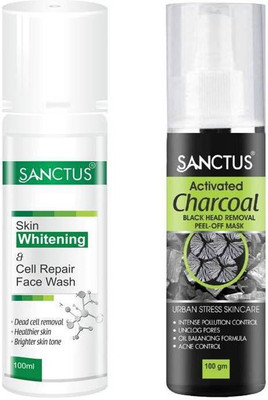 

SANCTUS Skin Whitening & Cell Repair Face Wash AND Activated Charcoal Black Head Removal PEEL - OFF Mask Combo (100ml + 100gm)(Set of 2)