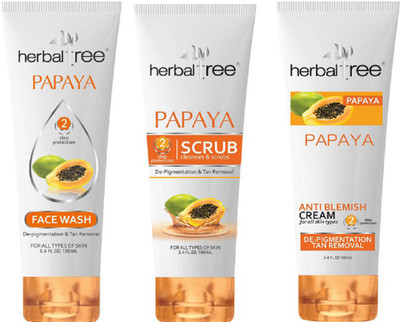 

HERBAL TREE PAPAYA DE-PIGMENTATION TAN REMOVAL FACE WASH, SCRUB, CREAM(Set of 3)