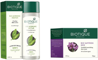 

BIOTIQUE BIO Bio Morning Nectar Flawless Skin Lotion For All Skin Types, Bio Saffron Dew Youthful Nourishing Day Cream(Set of 2)