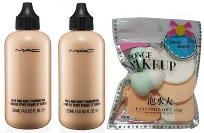 

divas beauty Sponge Puff With Mac Face And Body Foundation Pack of 2(Set of 3)