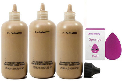 

divas beauty SAponge Puff&Studio Face And Body Liquid Foundation Pack of 3(Set of 4)
