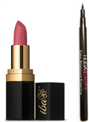 

iba halal care Pure Lips Long Stay Matte Lipstick (M14- Pink Pop) with ultra fine water proof eye liner pack(Set of 2)