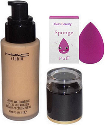 

divas beauty Sponge Puff, Mac Studio WaterWeight Liquid Foundation(Set of 2)