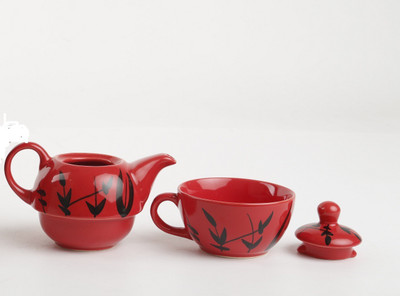 

Caffeine Caffeine Ceramic Handmade Red Glazed 2 in 1 Teapot with Cup (Set of 1) Ceramic(Red, Pack of 1)