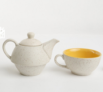 

Caffeine Ceramic Handmade Matte 2 in 1 Teapot with Cup Ceramic(White, Pack of 1)
